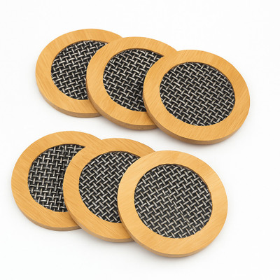 Plixl Round Wood Coaster Set(Pack of 6)