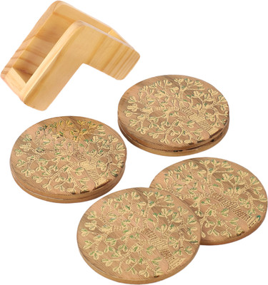shreejee creation Round Reversible Wood Coaster Set(Pack of 6)