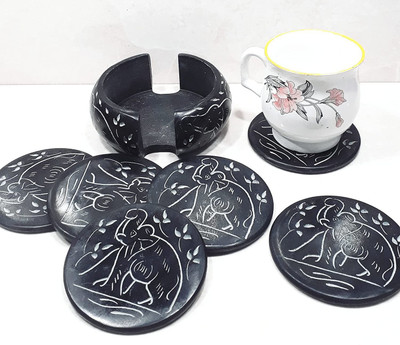 KRAFT CLOUDS Round Stone Coaster Set(Pack of 6)