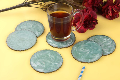 Vatsin Round Reversible Resin Coaster Set(Pack of 6)