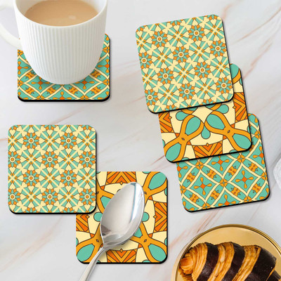 KOTART Square Medium Density Fibreboard Coaster Set(Pack of 6)