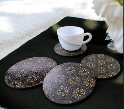 Maefele Round Reversible Medium Density Fibreboard Coaster Set(Pack of 4)