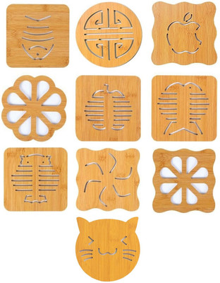 olwick Square Reversible Wood Coaster Set(Pack of 10)