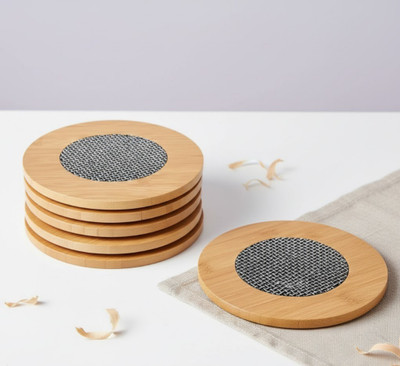 KRIVAZ Round Reversible Bamboo Coaster Set(Pack of 6)