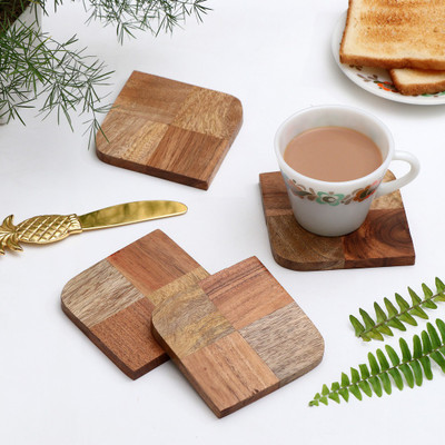 DULI Square Wood Coaster Set(Pack of 4)
