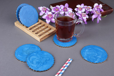 Vatsin Round Reversible Resin Coaster Set(Pack of 6)