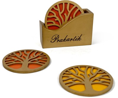 PRAKARTIK Round Wood Coaster Set(Pack of 4)