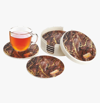 rushabh collections Round Reversible PVC Coaster Set(Pack of 6)