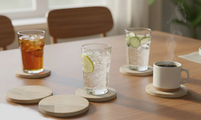 MZ Collections Round Reversible Wood Coaster Set(Pack of 6)