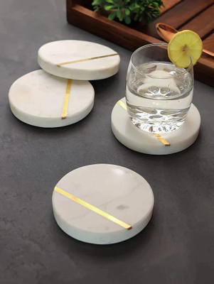 Global Antiques Round Reversible Marble Coaster Set(Pack of 4)