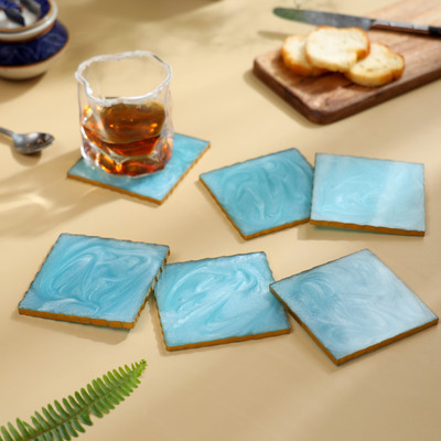 DULI Square Reversible Resin Coaster Set(Pack of 6)