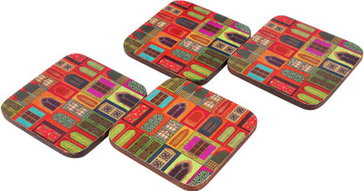 INDIAN ARTISANS Rectangle Reversible Medium Density Fibreboard Coaster Set(Pack of 4)