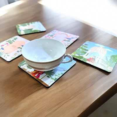 Maefele Square Reversible Medium Density Fibreboard Coaster Set(Pack of 6)