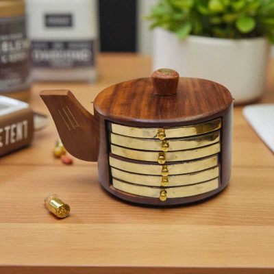AKHandi Rectangle Reversible Wood Coaster Set(Pack of 6)
