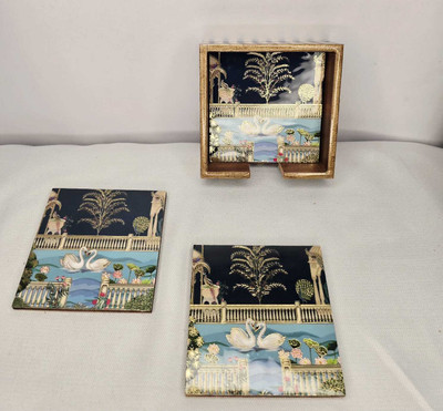 The Cove Tales Rectangle Wood Coaster Set(Pack of 6)