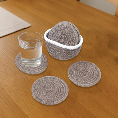 globenox Round Reversible Cotton Coaster Set(Pack of 6)