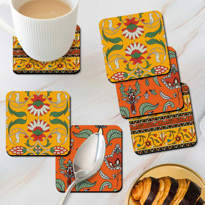 Hothouse Square Medium Density Fibreboard Coaster Set(Pack of 6)
