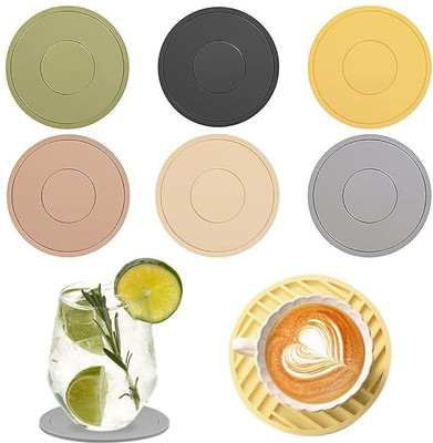 HASTHIP Round Reversible Rubber Coaster Set(Pack of 6)