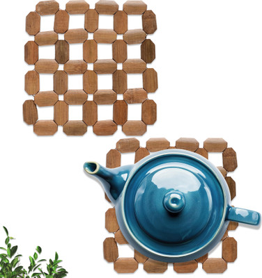 KUBER INDUSTRIES Square Bamboo Coaster(Pack of 2)