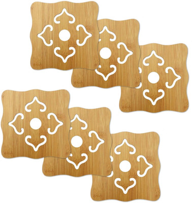 HOKiPO Round Bamboo Coaster Set(Pack of 6)