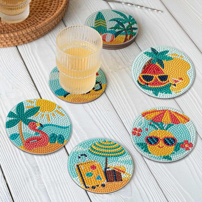 KUBER INDUSTRIES Round Reversible Acrylic Coaster Set(Pack of 6)