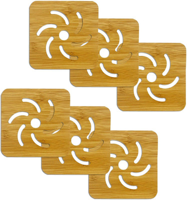 HOKiPO Square Bamboo Coaster Set(Pack of 6)