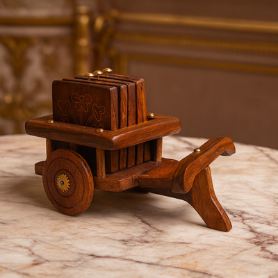 DAIVIKSDECOR Square Reversible Wood, Brass Coaster Set(Pack of 4)