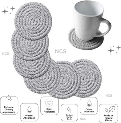 NCS Round Reversible Jute Coaster Set(Pack of 6)