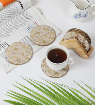shreejee creation Round Reversible Wood Coaster Set(Pack of 6)