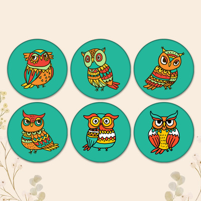 BookYourGift Round Reversible Wood Coaster Set(Pack of 6)
