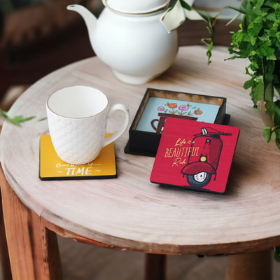 CAPIO ART Square Medium Density Fibreboard, Wood Coaster Set(Pack of 6)
