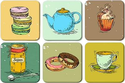 craftinky Square Wood Coaster Set(Pack of 6)