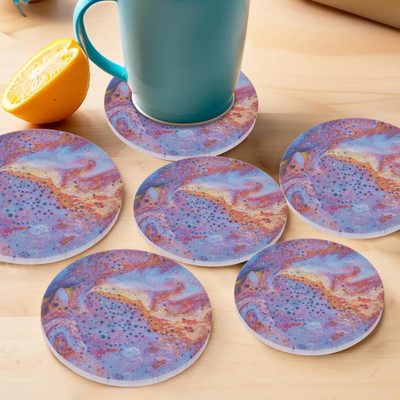 KUBER INDUSTRIES Round Ceramic Coaster Set(Pack of 6)