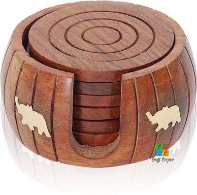 Craft Cooper Round Reversible Wood Coaster Set(Pack of 6)
