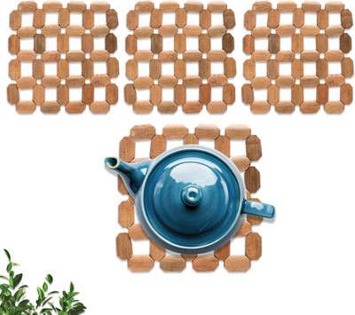 KUBER INDUSTRIES Square Bamboo Coaster(Pack of 4)