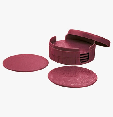 rushabh collections Round Reversible PVC Coaster Set(Pack of 6)