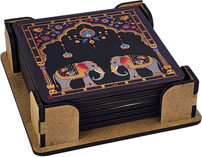 The Black Frame Rectangle Wood Coaster Set(Pack of 6)