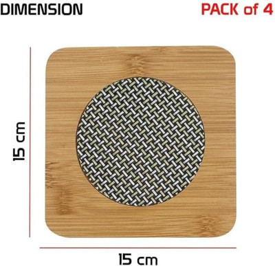 housestore Square Reversible Wood Coaster Set(Pack of 4)