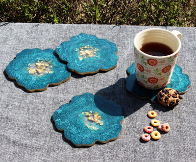 Monstera Hut Round Reversible Resin Coaster Set(Pack of 4)