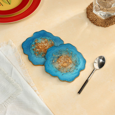 DULI Round Reversible Resin Coaster Set(Pack of 2)