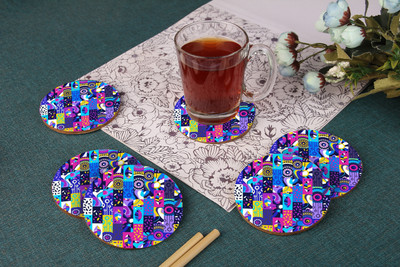 Vatsin Round Medium Density Fibreboard, Wood Coaster Set(Pack of 6)