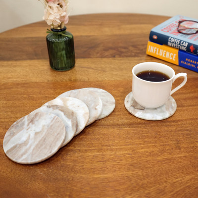 Little Extra Round Marble Coaster Set(Pack of 6)