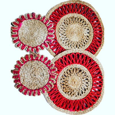 MANSI Round Reversible Jute Coaster Set(Pack of 4)