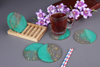 Vatsin Round Reversible Resin Coaster Set(Pack of 6)