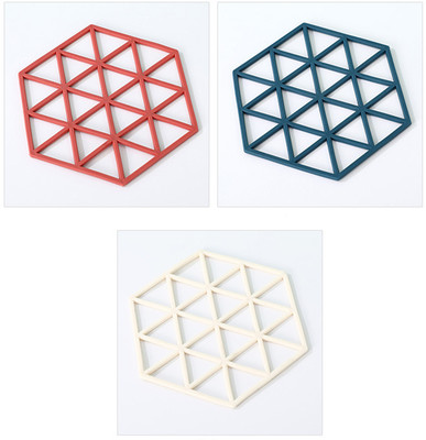 Orange Paper Hexagon Reversible PVC Coaster Set(Pack of 3)
