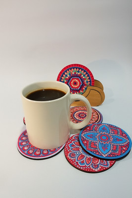 Artivya Round Wood Coaster Set(Pack of 6)
