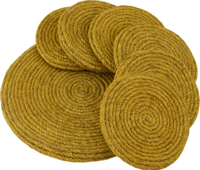 Jute handicraft Round Reversible Jute Coaster Set(Pack of 6)
