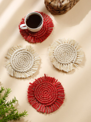 My Creative Hut Round Reversible Cotton Coaster Set(Pack of 4)