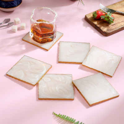 DULI Square Reversible Resin Coaster Set(Pack of 6)