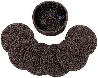 Ariya Round Reversible Polypropylene, Cotton Coaster Set(Pack of 6)